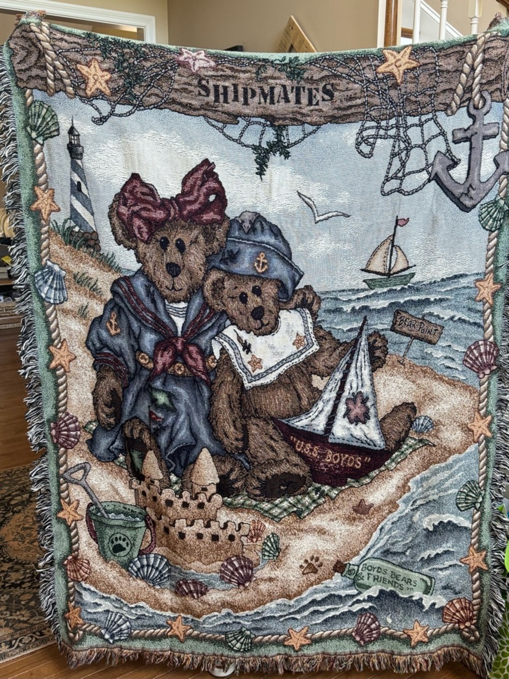 Vintage Boyds Bears & Friends "Shipmates" Woven Tapestry Throw Blanket